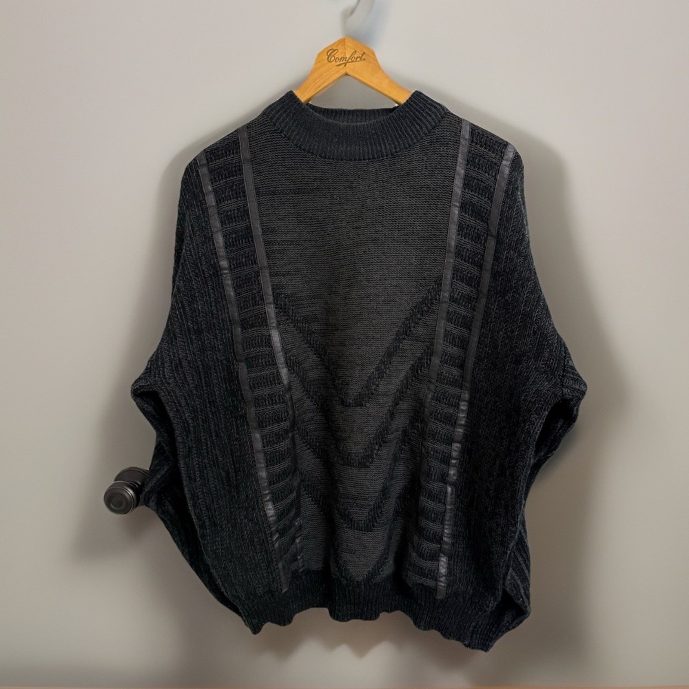 VTG 80s 90s Bugle Boy Geometric Knit Sweater Leather Detail Grandpa Cosby Men XL
